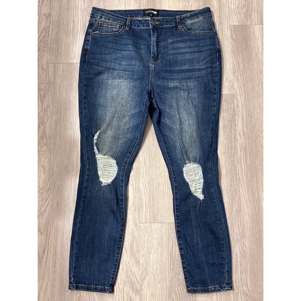Fashion Nova Womens 16 Plus Dark Wash Stretch Denim Ripped  Jeans